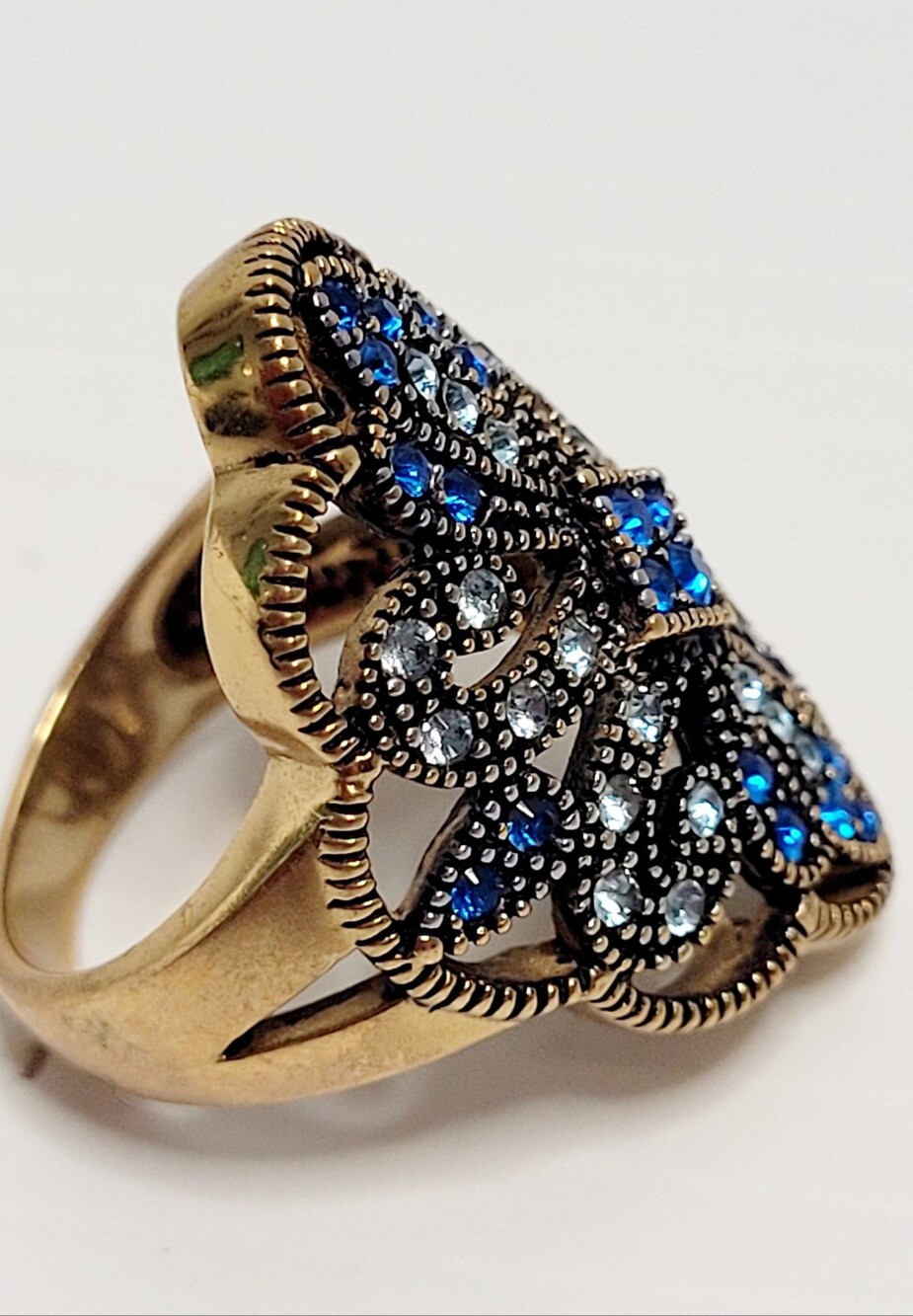 BARSE Thailand Bronze Blue Crystal Shield Statement Ring - Size 6